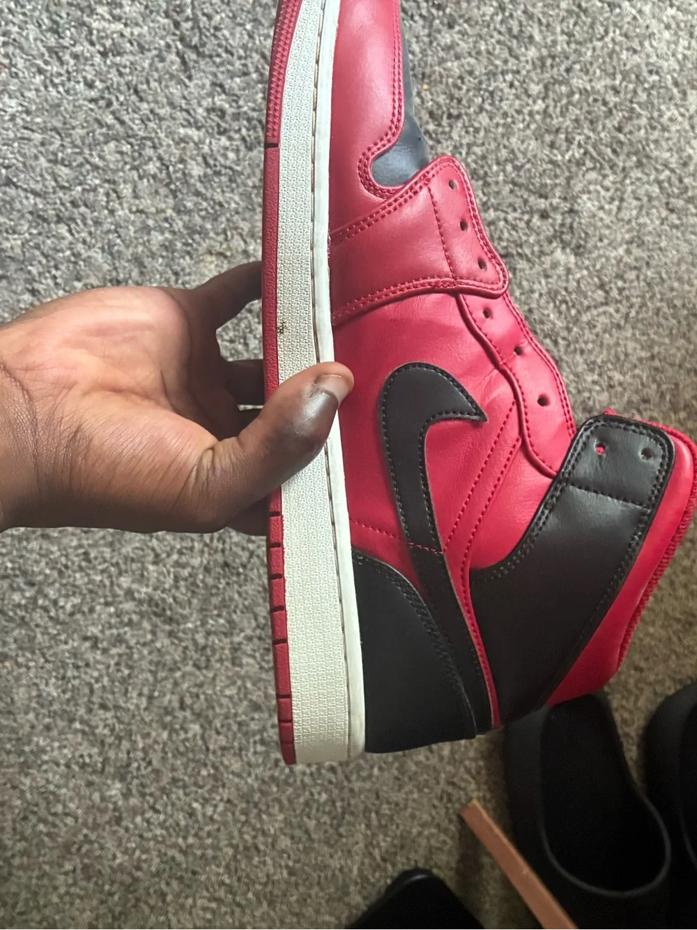 Men's Red and Black Jordan 1s